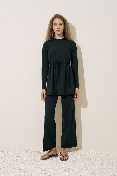 Manuka PANTALON DE COSTUM CU PANTALON LUNG LARGI NEGRI