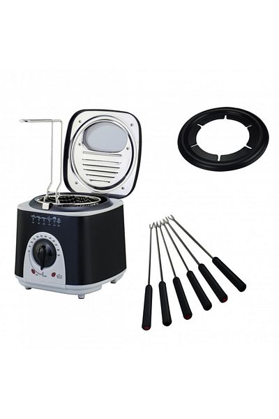 rosberg Deep fryer and fondue maker R51980BF, 950W, 1 l, 80-190C, 6 pcs forks, Black