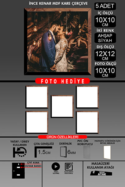 Bytwo 5 komada okvira 10x10 - tanki letvičasti okvir - 2 boje drvo crna - kva...