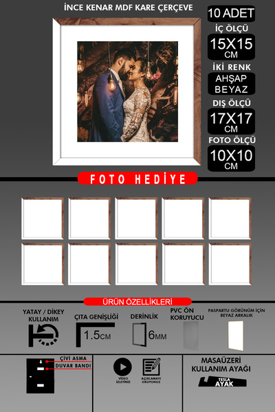 Bytwo 10 komada okvira 15x15 - tanki letvičasti okvir - 2 boje belo drvo - kv...