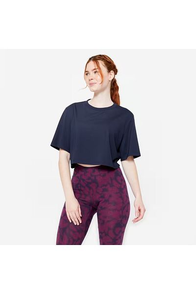 Decathlon Women's Crop Cut Sports T-Shirt - Navy Blue