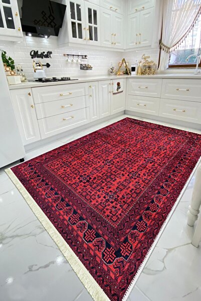VOPTEKS Vintage Kırmızı Halı Yolluk Makinede Yıkanabilir Kaymaz Taban Halı