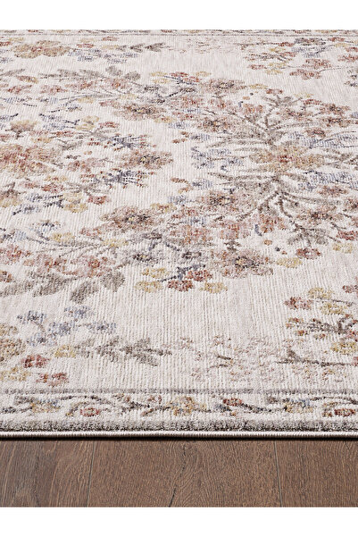 venucci home & living Frezia Floral Bambu Polyester Oturma Odası Salon Mutfak Halısı Eskitme Çiçekli Vintage Halı