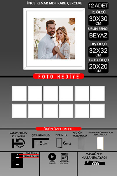 yhfoto 12 komada okvira 30x30 - Tanki letvičasti okvir - Beli okvir - Kvadrat...