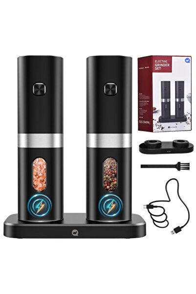WEBYO Set 2 Rasnite electrice sare piper si condimente, Lame ceramice, Control finetea macinarii, Negru