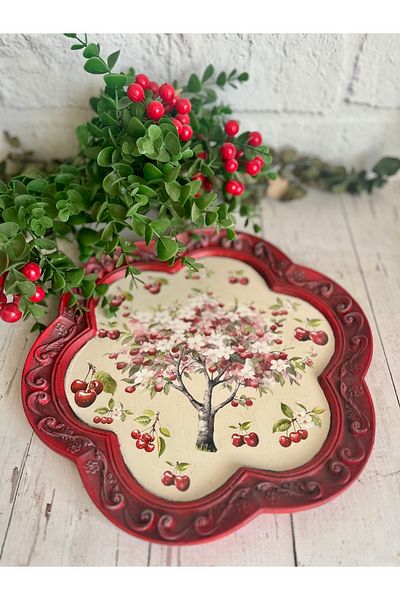 Bypinaryuksel Cherry Pattern Tray, Presentation Holder