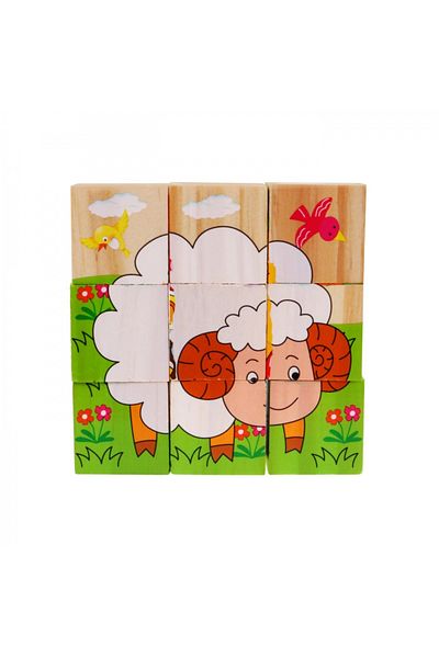 Ramiz Puzzle cubic din lemn cu 9 elemente Farm Animals