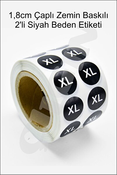 Çılgın Etiket XL Beden 1,8cm Yuvarlak Zemin Baskılı SİYAH renk 2'li Stiker Ru...