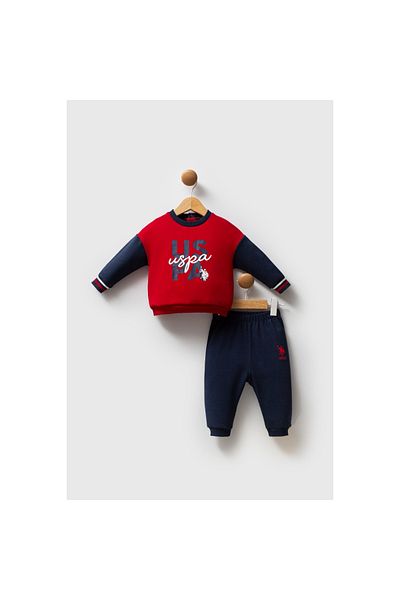 DIDuStore Uspa Baby Boy 2 Piece Set Sweatshirt and Tracksuit Bottom with Logo Detail