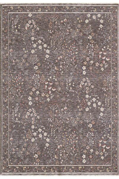 venucci home & living Frezia Floral Bambu Polyester Oturma Odası Salon Mutfak Halısı Eskitme Çiçekli Vintage Halı