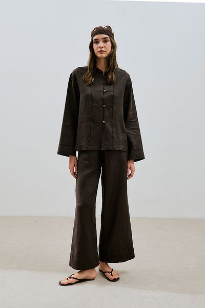 Manuka Linen Front Buttoned Shirt Bitter Brown