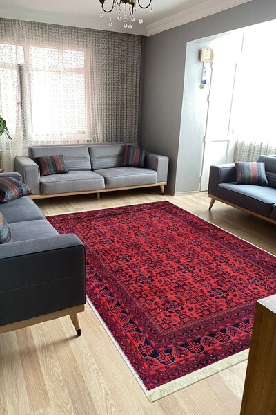 VOPTEKS Vintage Kırmızı Halı Yolluk Makinede Yıkanabilir Kaymaz Taban Halı