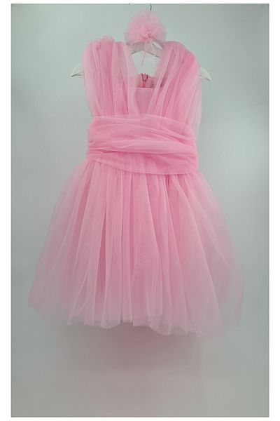 KIPIRIK BABY Baby Girl Powder Tulle Evening Dress Floral Crown Tulle Dress