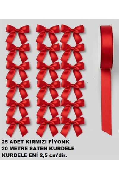 serap çiçekçilik 20 METRE KIRMIZI SATEN KURDELE VE FİYONK KURDELE 25 ADET SAT...