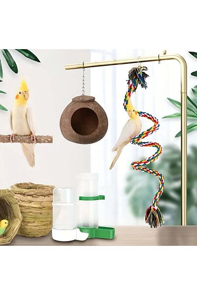 Others Colorful braided rope for birds and parrots, multi-colored, with bell