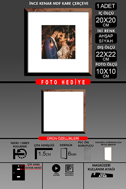 Bytwo 1 komad okvira 20x20 - tanki letvičasti okvir - 2 boje drvo crna - kvad...
