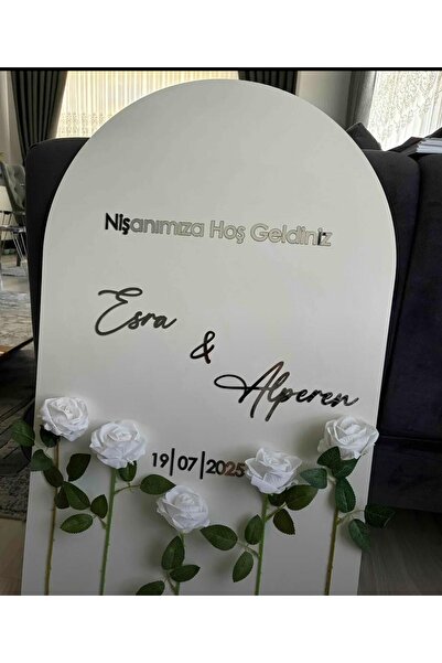 EKOSEHOME Düğün & Nişan & Kına Karşılama Panosu Beyaz Gülü farklı ebatlar