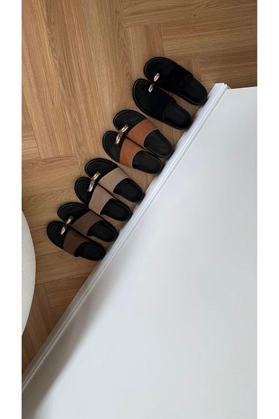 Eataly Shoes Flip Flop Ring Detailed Leaf Tape Slippers Brown