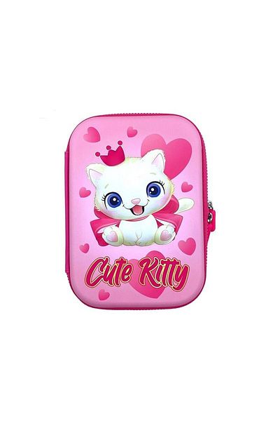 OEM School pencil case, 3D Cute Kitty print, zipper closure, pink
