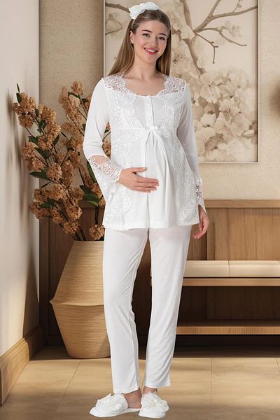 Mavelle Women's Lace Detailed Maternity Maternity Pajama Set 5353