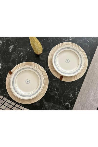 Thalia Home Set Supla de 6 bucăți de culoare crem Serviciu american cu diametrul de 32 cm plasă de paie sub farfurie