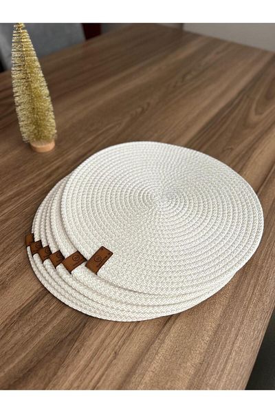 Thalia Home طقم سوپلا أبيض مكون من 6 قطع، طبق سفلي منسوج من القش بقطر 32 سم، 6 قطع