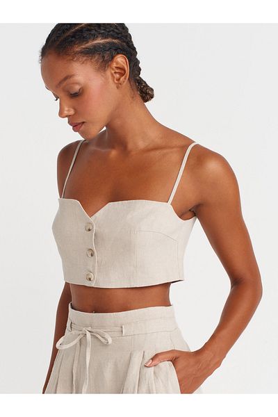 Dilvin 60598 Buttoned Crop Vest-Stone