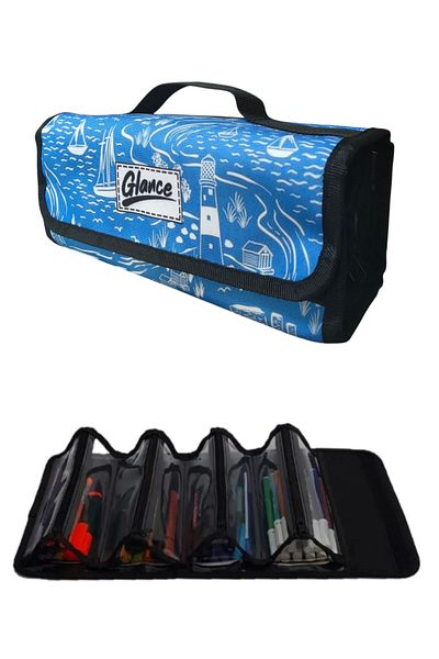 arttone Geantă pentru stilou cu 4 secțiuni Blue Lighthouse cu mâner