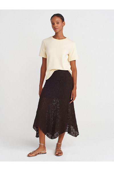 Dilvin 80428 Fusta Midi din dantela-Maro inchis