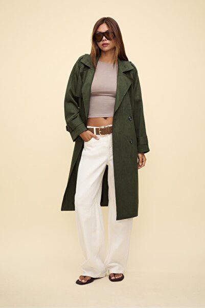 Stradivarius Long faux suede trench coat