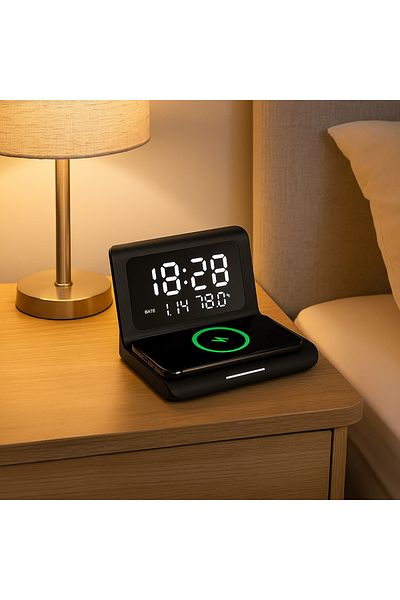 barste Digital Clock with Alarm and Wireless Charging, LED, DigitalStation Model