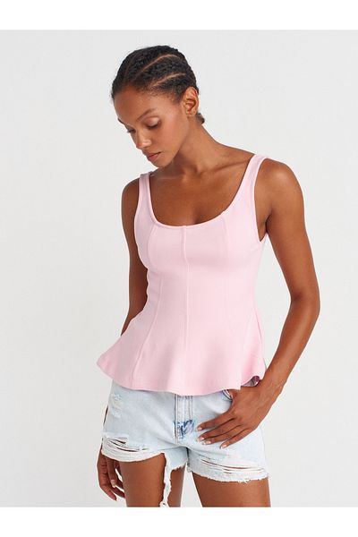Dilvin 21063 Thick Strap Peplum Top-Powder Pink
