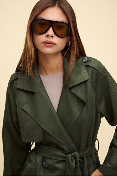 Stradivarius Long faux suede trench coat