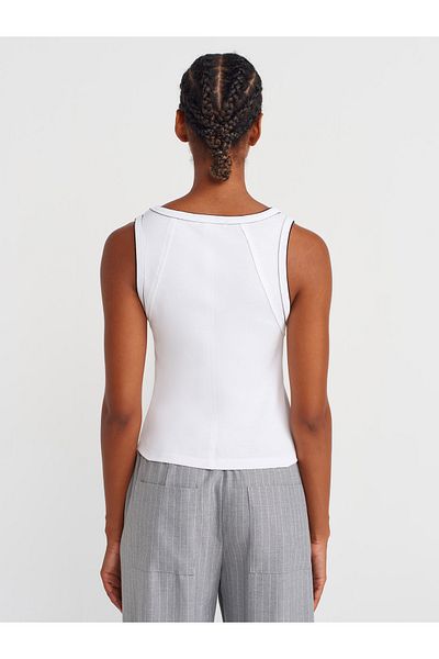 Dilvin 21087 Contrast Ribbed Undershirt-White