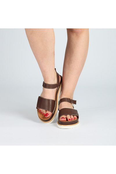 SOFT Women's Genuine Leather Dark Brown Adjustable Velcro Eva Sole Orthopedic Supported Sandals