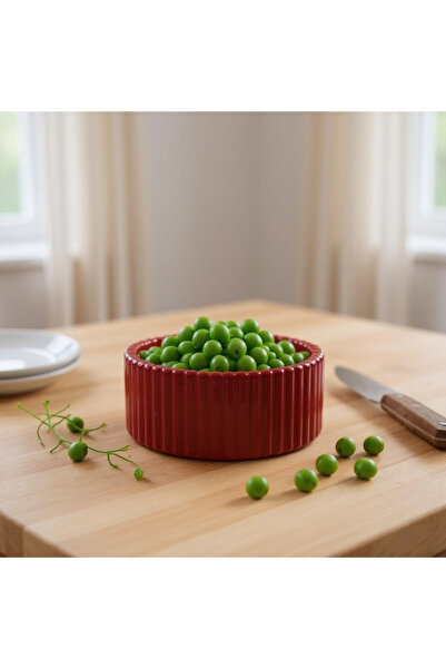 BELLATRİX ATÖLYE Çizgili Dokuya Sahip Kırmızı Mini Kase (8x4 cm)