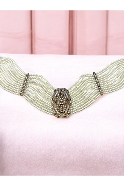 FUYA JEWELLERY Çiçek Detaylı Hasır İnci Kolye