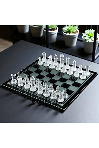 Kuzey Tacı Cam Satranç Seti Oyunu Şık Görünüm Özel Tasarım Vip 25 Cm