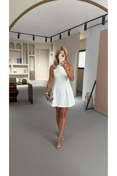 Sezgi Tekin Ecru Bell Dress with Waist Seat