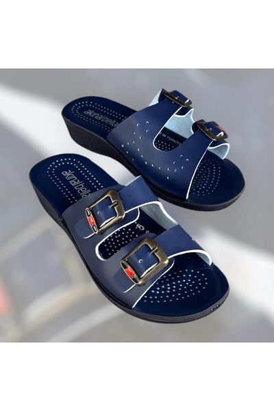 AkınalBella Women's Navy Blue Double Buckle Daily Home Slippers