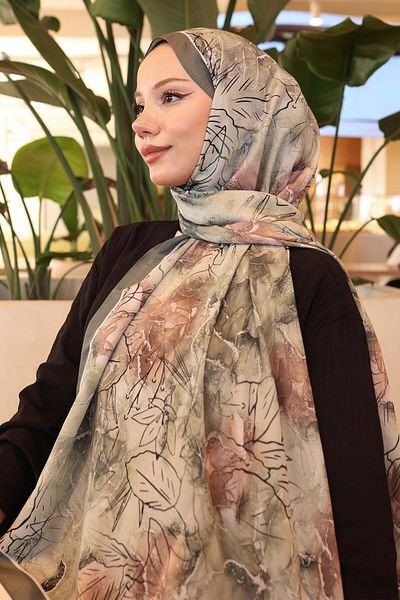 benguen Patterned Shawl Khaki İpk114
