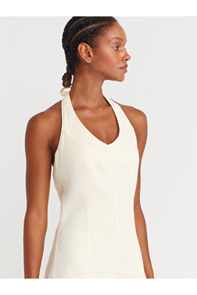 Dilvin 72029 Halter Neck Short Denim Jumpsuit-Yellow