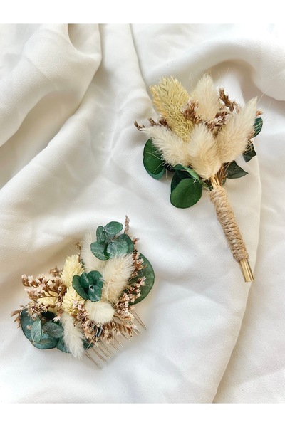 Mabeya Damat Yaka Çiçeği Gelin Nişan Tokası Seti Sağdıç Çiçeği