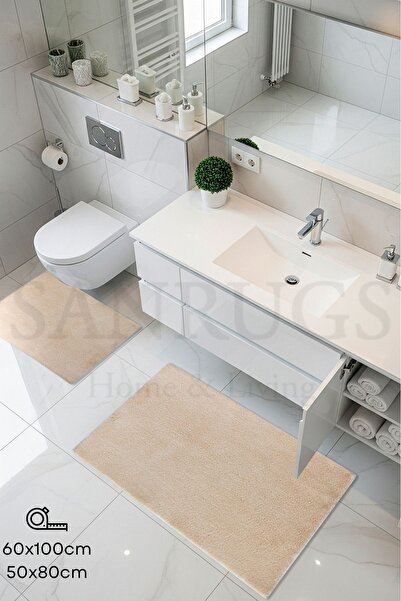 SANRUGS Home & Living 60X100Cm and 50X80Cm 2-Piece Bath Mat Set Plush Furry N...