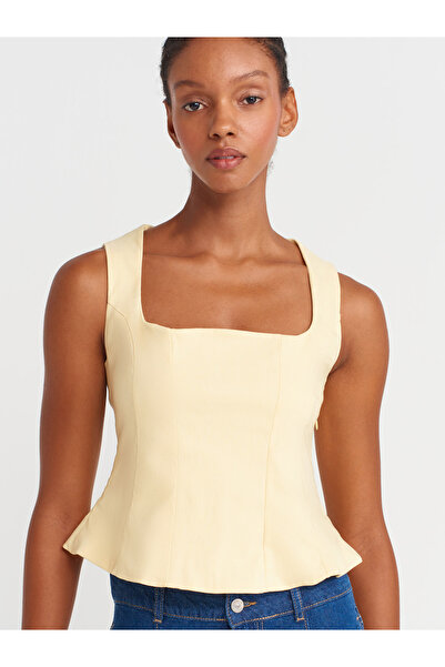Dilvin 50860 Peplum Corset Top-Light Yellow