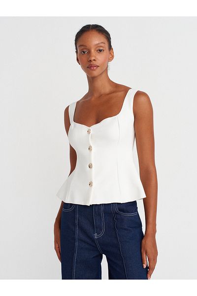 Dilvin 31987 Peplum Skirt Vest-Ecru