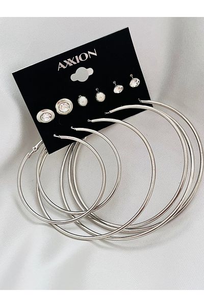 COCOSH TAKI Silver Color Big Ring 6 Pcs Multi Ring Earrings Set