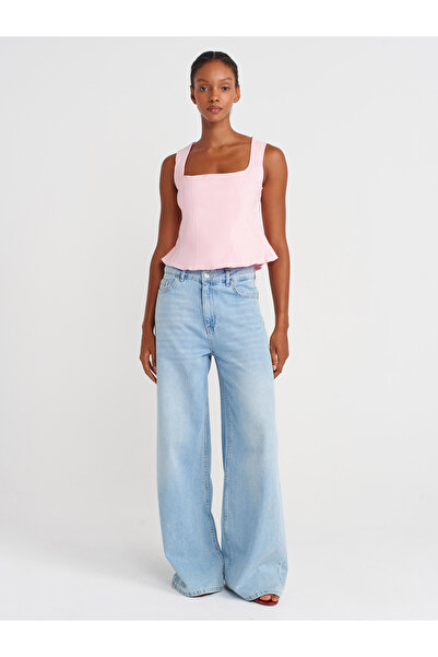 Dilvin 50860 Peplum Corset Top-Powder Pink