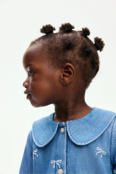 H&M İşleme Detaylı Kot Gömlek Elbise