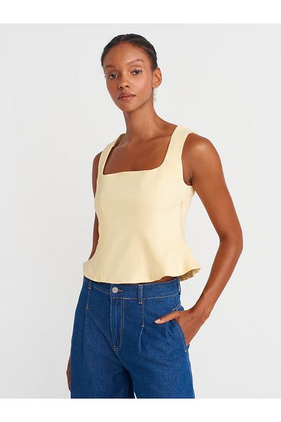 Dilvin 50860 Peplum Corset Top-Light Yellow